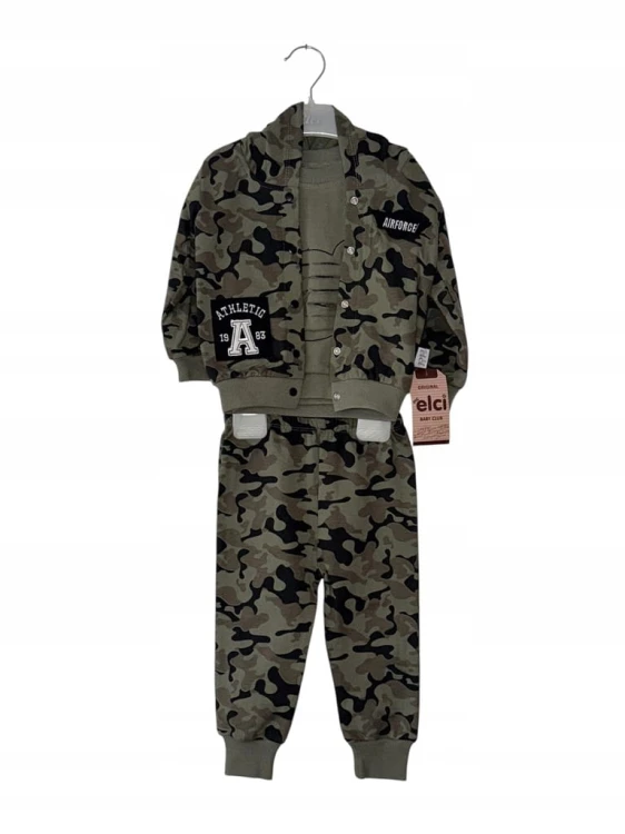 komplet dla chłopca, dziecięcy, moro, bluza, spodnie, bluzka, 86-1 rok