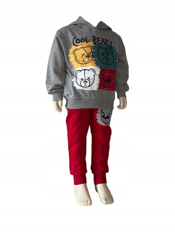 komplet dla chłopca, dziecięcy, bluza, spodnie, dres, 4 misie 98 - 3/4 lata