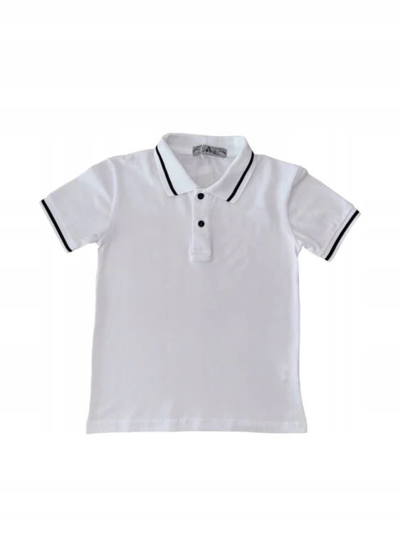 koszulka Polo dla chłopca dziecięca biała do szkoły cz/b r. 134 -8 lat