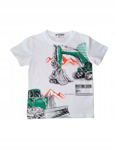 koszulka bawełniana dla chłopca chłopięca T- shirt 104/110- 4/5 lat koparki