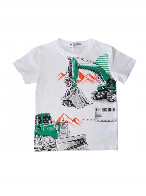 koszulka bawełniana dla chłopca chłopięca T- shirt 122/128- 7/8 lat koparki