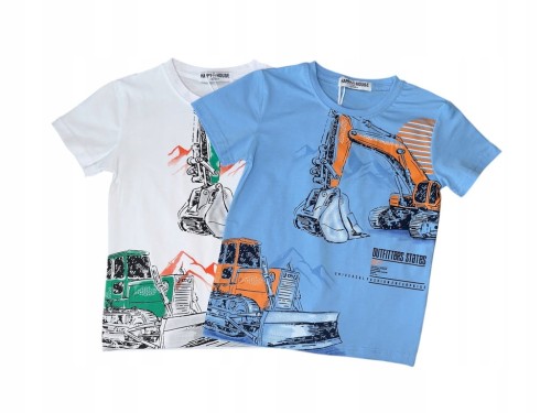 koszulka bawełniana dla chłopca chłopięca T- shirt 122/128- 7/8 lat koparki