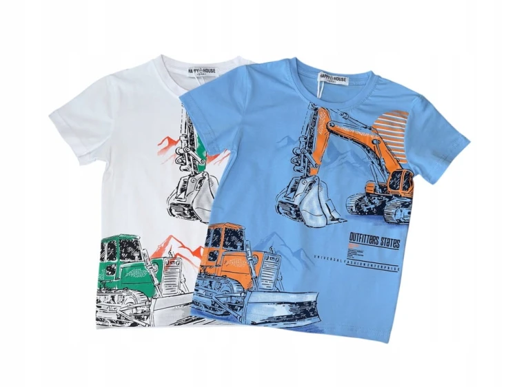 koszulka bawełniana dla chłopca chłopięca T- shirt 122/128- 7/8 lat koparki