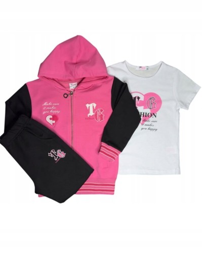 dres komplet dziewczęcy dziecięcy dresowy 3 elementy 122/128- TL-751A3