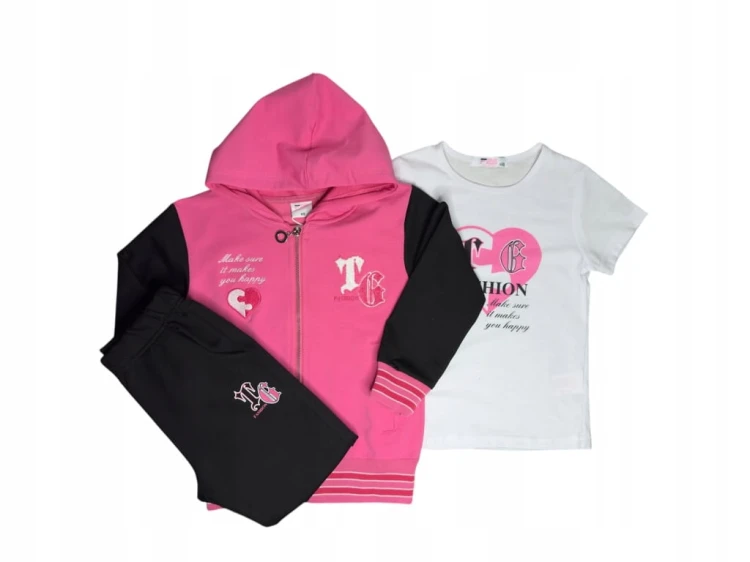 dres komplet dziewczęcy dziecięcy dresowy 3 elementy 146/152- TL-751A3