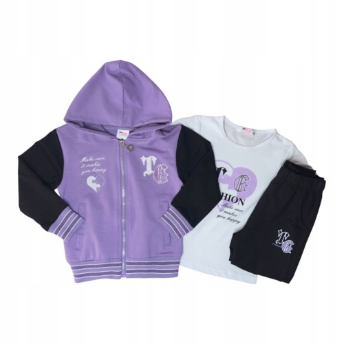 dres komplet dziewczęcy dziecięcy dresowy 3 elementy 98/104 - TL-751A1