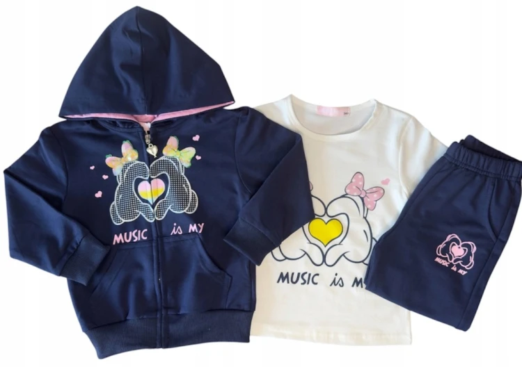 dres komplet dziewczęcy dziecięcy dresowy 3 części 98/104 -3/4 lata WB-3094