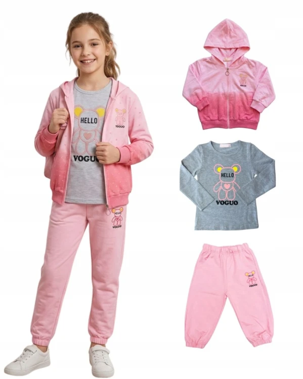 dres komplet dziewczęcy dziecięcy dresowy 3 elementy 140- 10 lat WB-3291