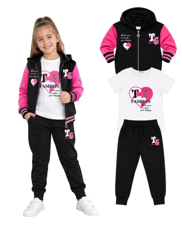 dres komplet dziewczęcy dziecięcy dresowy 3 elementy 98/104 - TL-751A2