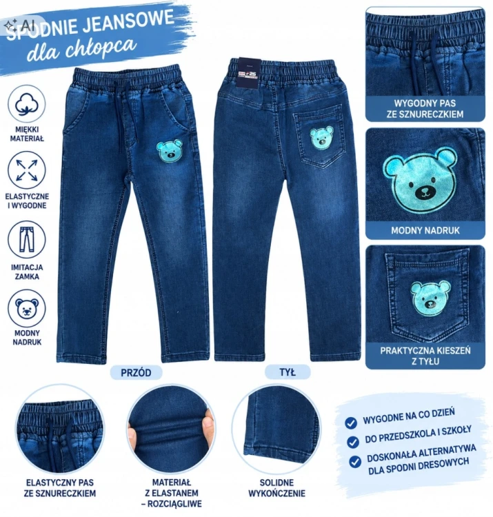 spodnie jeans dziecięce chłopięce 110/116 - 5/6 lat KW-21886B