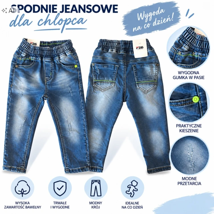 spodnie jeans dziecięce chłopięce 80/86 - 1 rok 01497B
