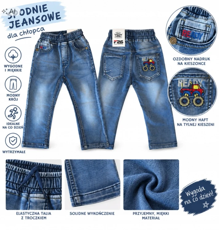 spodnie jeans dziecięce chłopięce 80/86 - 1 rok 21737A