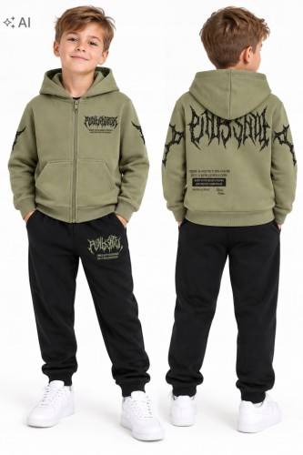 dres komplet chłopięcy dresowy 152- 12 lat FD-3013 khaki
