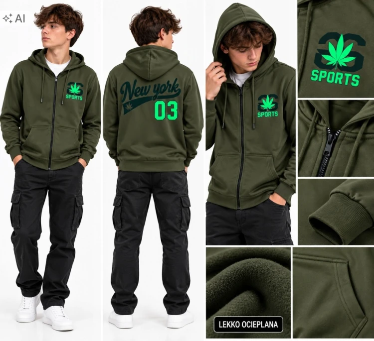 ocieplana bluza męska rozpinana młodzieżowa M/L- Y184D khaki