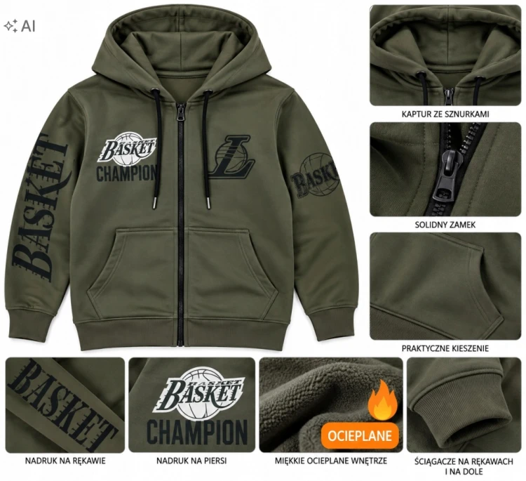 ocieplana bluza męska rozpinana młodzieżowa XL/XXL khaki Y181D