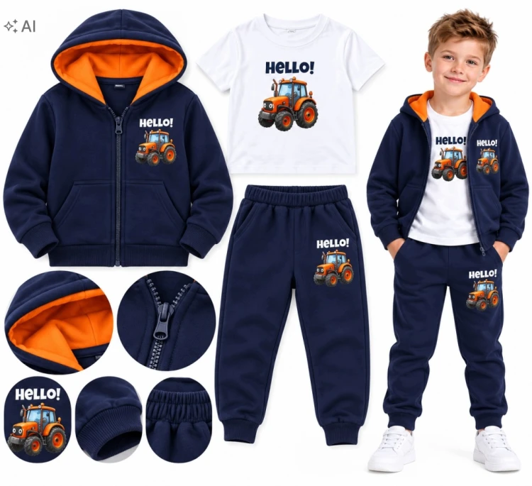 dres chłopięcy komplet dresowy 3-częściowy Traktor 98/104- 3/4 lata TL5037A