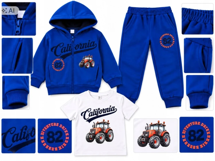 dres chłopięcy komplet dresowy 3-częściowy Traktor 122/128- 7/8 lat TL5035C