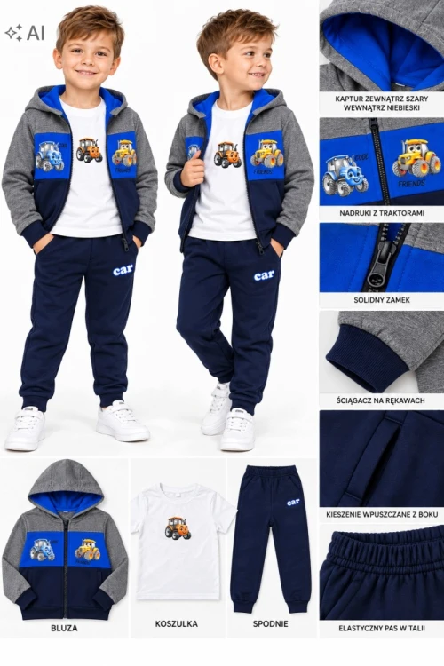 dres chłopięcy komplet dresowy 3-częściowy Traktor 98/104- 3/4 lata TL5036C