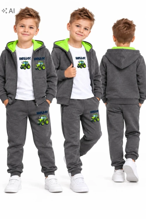 dres chłopięcy komplet dresowy 3-częściowy Traktor 122/128- 7/8 lat TL5037B