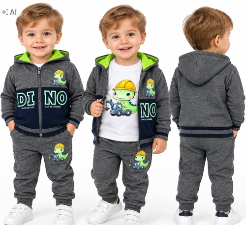 dres komplet chłopięcy dziecięcy 3-częściowy Dinozaur 80/86- 1 rok TL-5039C